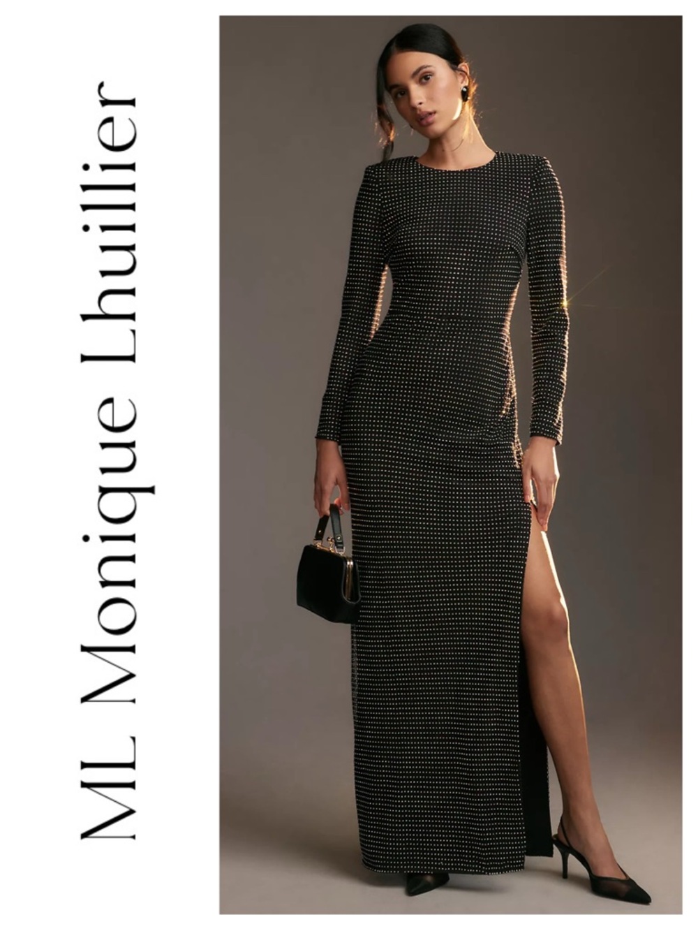 ML Monique Lhuillier Lorelei Cutout Crystal Net Column Gown